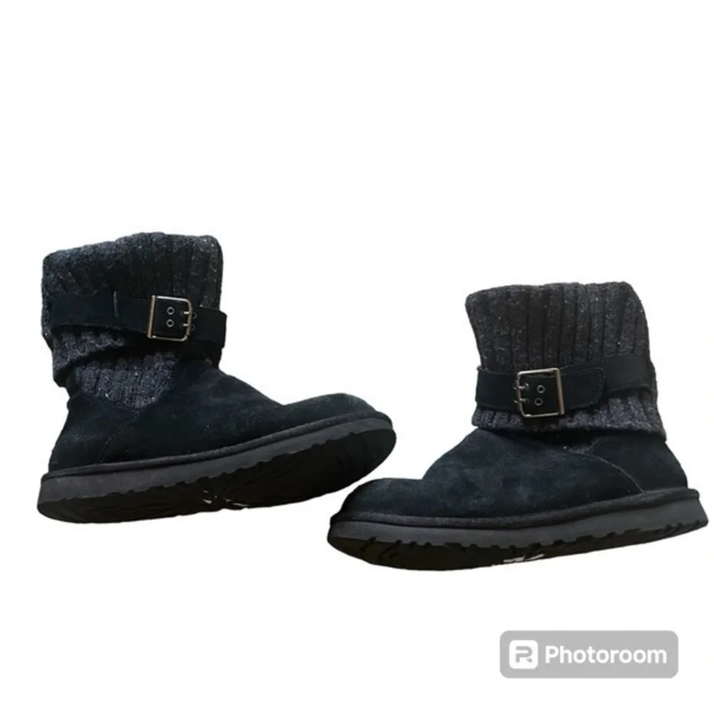 Black suede UGG sheepskin knit winter designer boots
